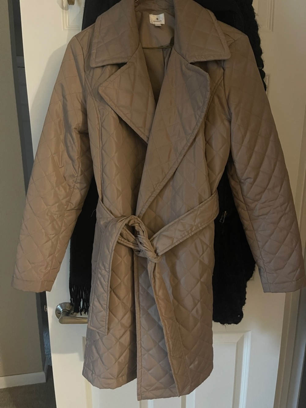 Dress Barn Quilted Trench Coat in Taupe